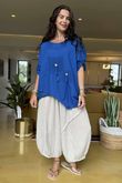 Linen Blend Quirky Top Mediterranean Blue